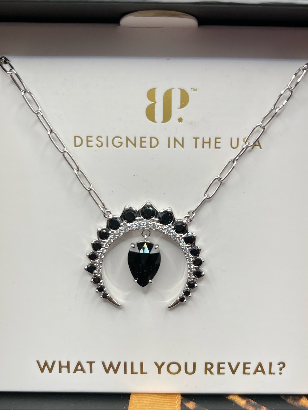 Bomb Party Black Onyx Cubic Zirconia Teardrop Pendant Necklace NIB